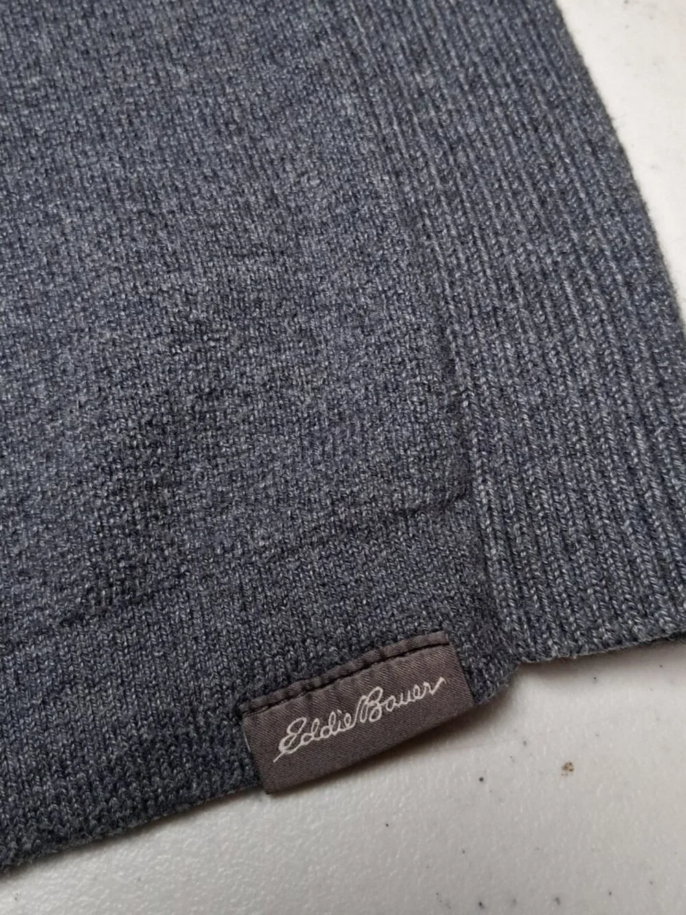 Eddie Bauer Sweater Men Medium Blue Pulllover Gray Retro Stripe Sleeve - Picture 4 of 14